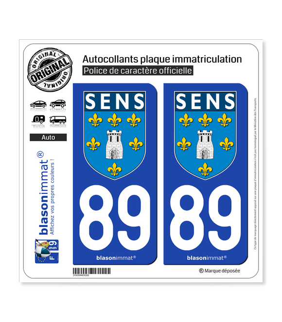 89 Sens - Ville | Autocollant plaque immatriculation
