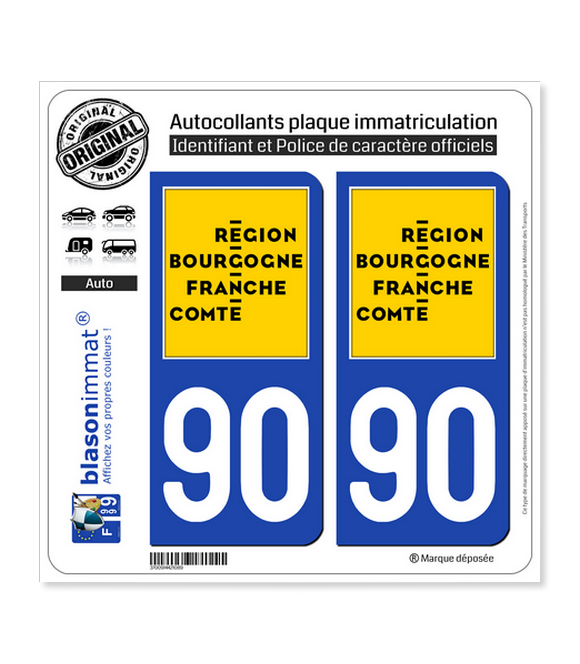 90 Bourgogne-Franche-Comté - LogoType | Autocollant plaque immatriculation