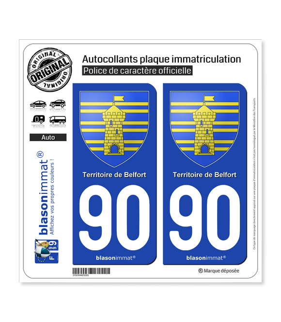 90 Territoire de Belfort - Armoiries | Autocollant plaque immatriculation