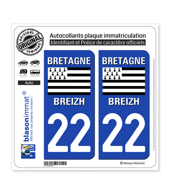 22 Bretagne - LogoType | Autocollant plaque immatriculation