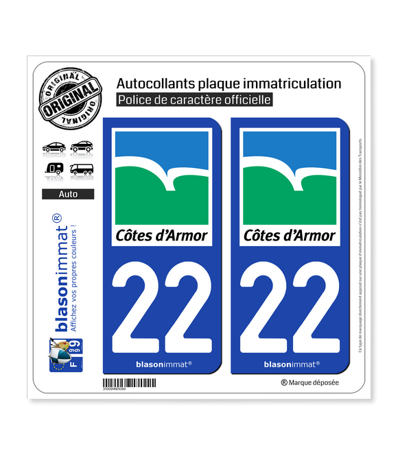 22 Côtes-d'Armor - Département | Autocollant plaque immatriculation