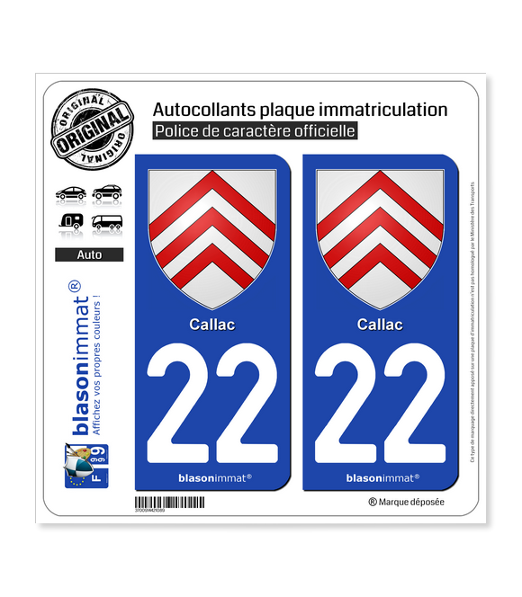 22 Callac - Armoiries | Autocollant plaque immatriculation