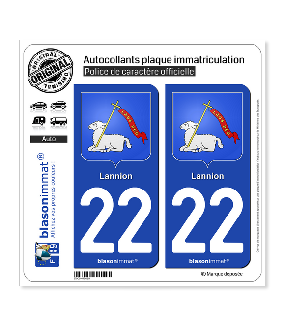 22 Lannion - Armoiries | Autocollant plaque immatriculation