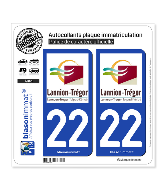 22 Lannion - Agglo | Autocollant plaque immatriculation