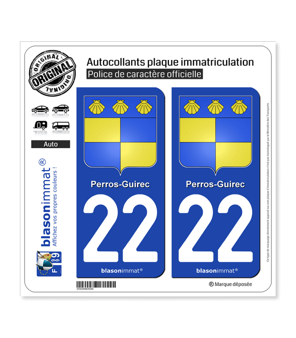 22 Perros-Guirec - Armoiries | Autocollant plaque immatriculation