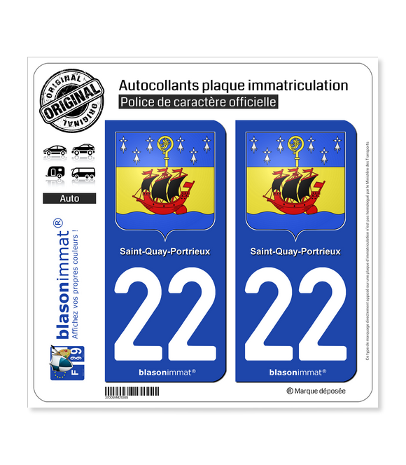 22 Saint-Quay-Portrieux - Armoiries | Autocollant plaque immatriculation