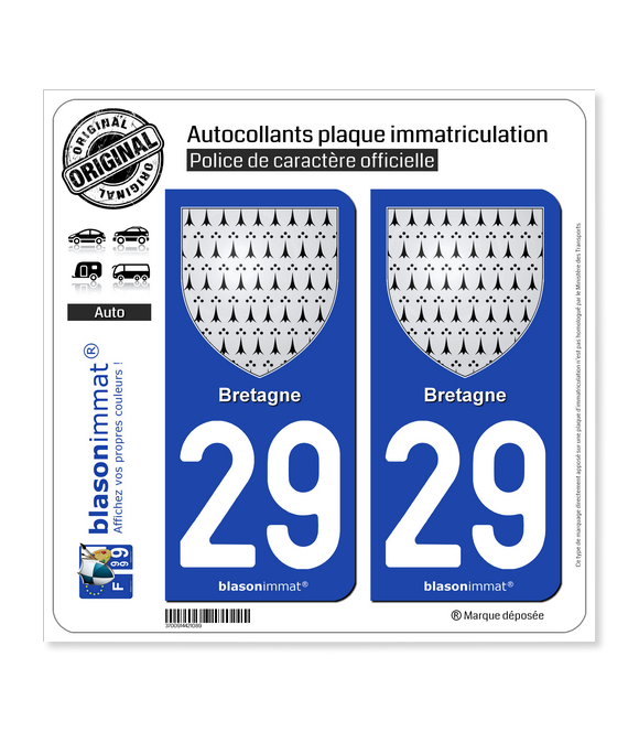 29 Bretagne - Armoiries | Autocollant plaque immatriculation