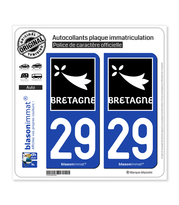 29 Bretagne - Région | Autocollant plaque immatriculation