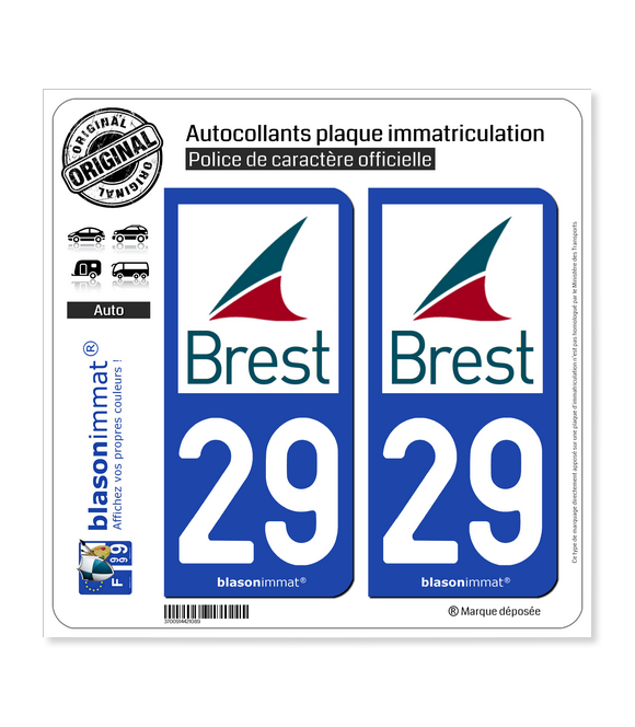 29 Brest - Ville | Autocollant plaque immatriculation