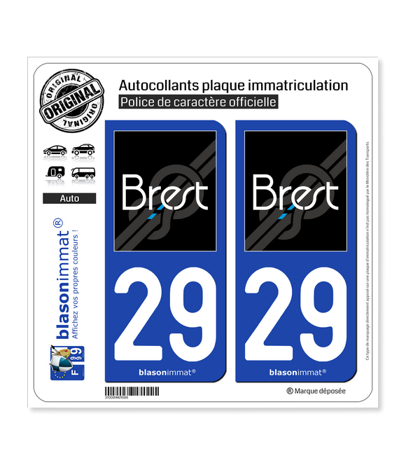 29 Brest - Agglo | Autocollant plaque immatriculation