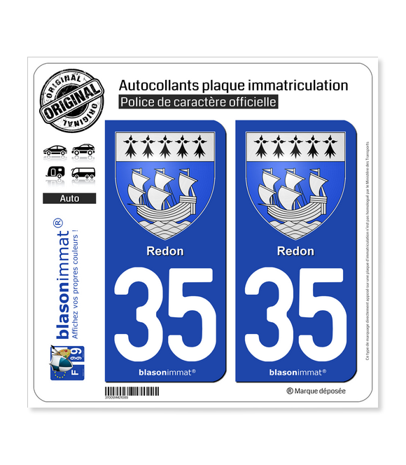 35 Redon - Armoiries | Autocollant plaque immatriculation
