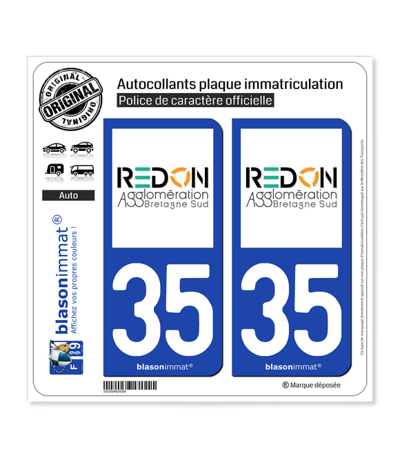 35 Redon - Agglo | Autocollant plaque immatriculation