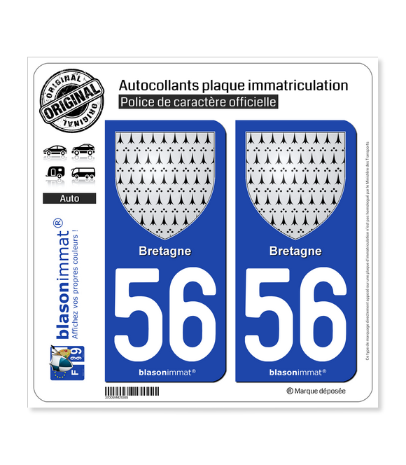 56 Bretagne - Armoiries | Autocollant plaque immatriculation
