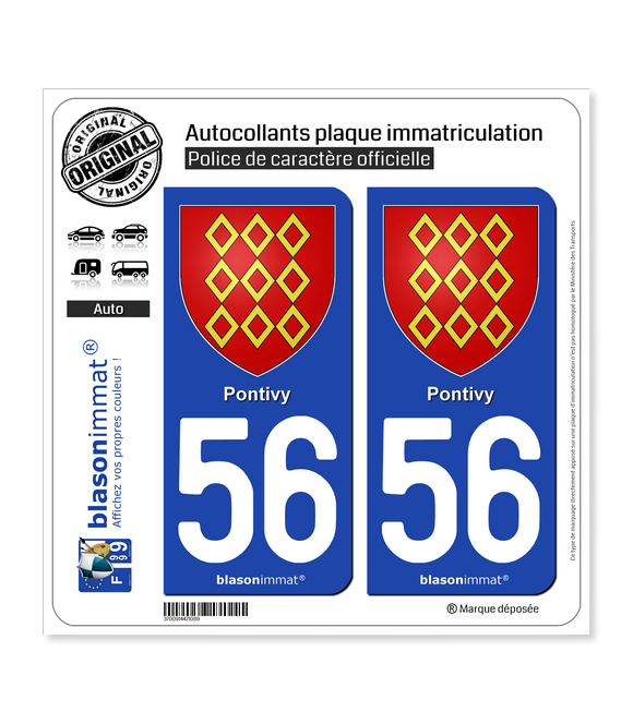 56 Pontivy - Armoiries | Autocollant plaque immatriculation