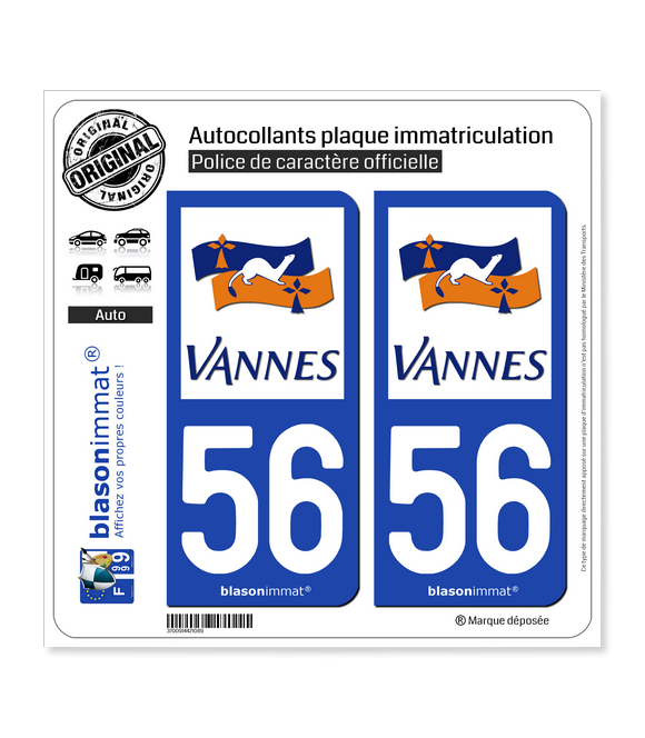 56 Vannes - Ville | Autocollant plaque immatriculation