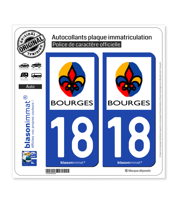18 Bourges - Ville | Autocollant plaque immatriculation
