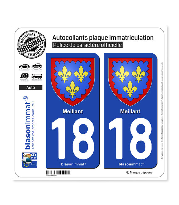 18 Meillant - Armoiries | Autocollant plaque immatriculation