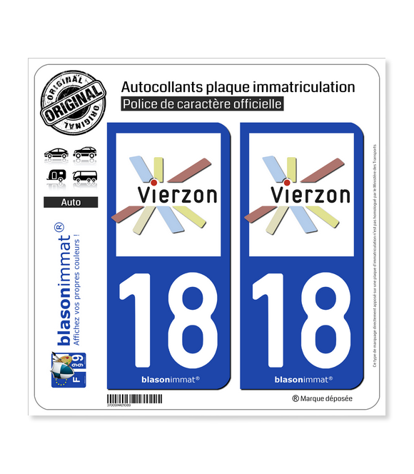 18 Vierzon - Ville | Autocollant plaque immatriculation