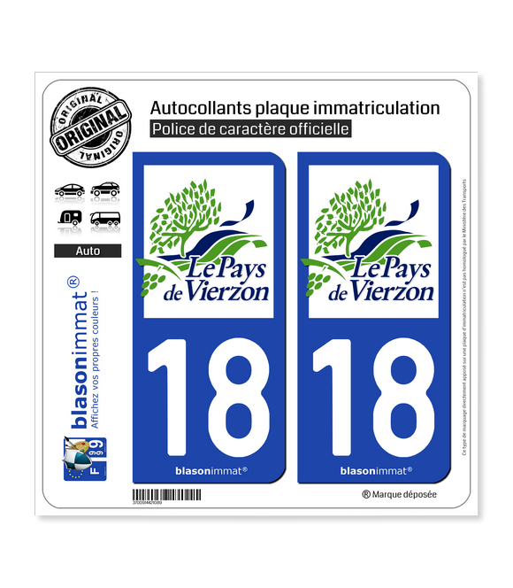 18 Vierzon - Pays | Autocollant plaque immatriculation