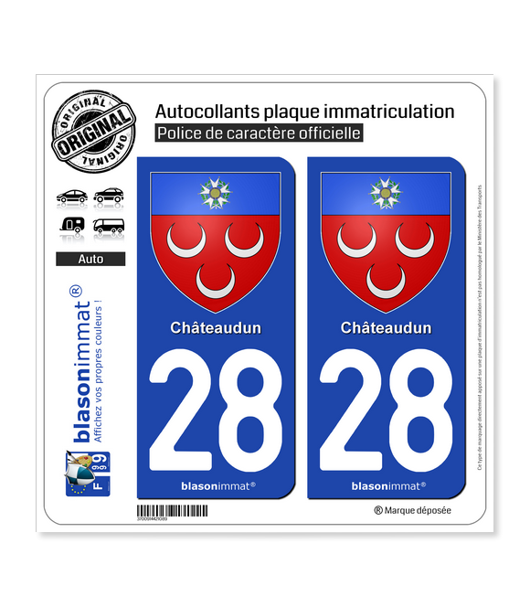 28 Châteaudun - Armoiries | Autocollant plaque immatriculation