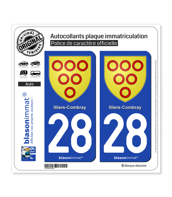 28 Illiers-Combray - Armoiries | Autocollant plaque immatriculation