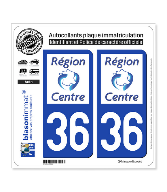 36 Centre-Val de Loire - LogoType | Autocollant plaque immatriculation