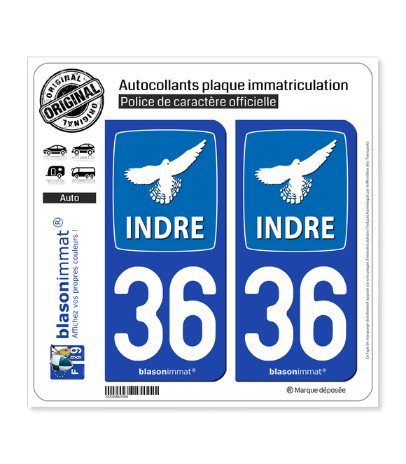 36 Indre - Département | Autocollant plaque immatriculation