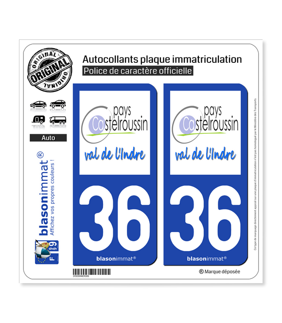 36 Castelroussin - Pays | Autocollant plaque immatriculation