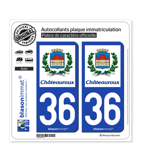36 Châteauroux - Ville | Autocollant plaque immatriculation