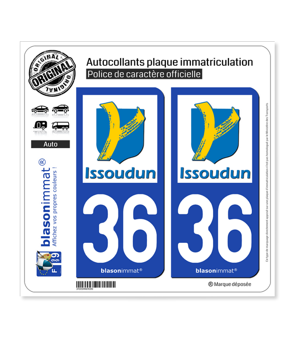 36 Issoudun - Ville | Autocollant plaque immatriculation