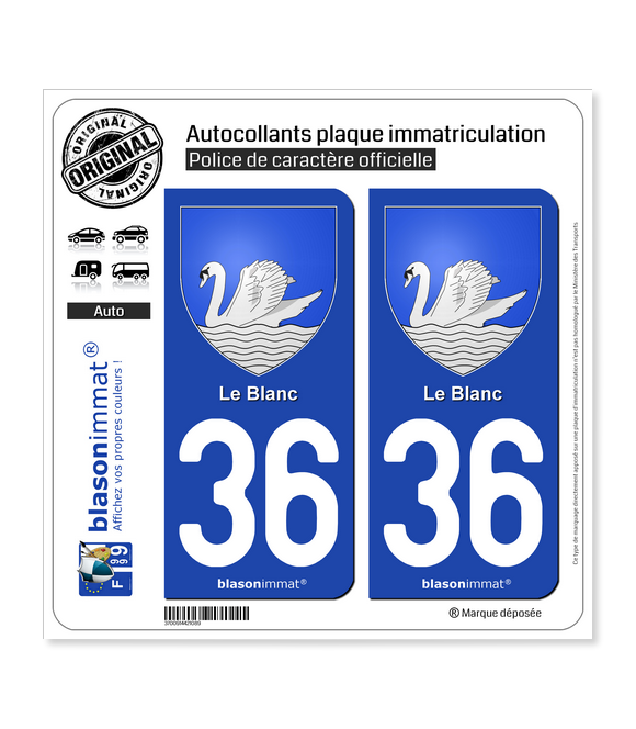 36 Le Blanc - Armoiries | Autocollant plaque immatriculation