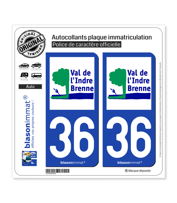 36 Val de l'Indre Brenne - Agglo | Autocollant plaque immatriculation