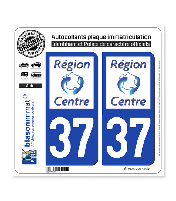37 Centre-Val de Loire - LogoType | Autocollant plaque immatriculation