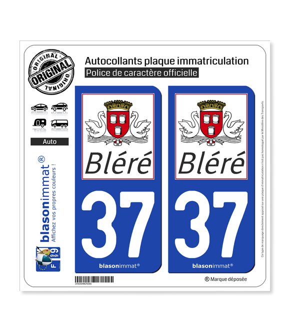 37 Bléré - Commune | Autocollant plaque immatriculation