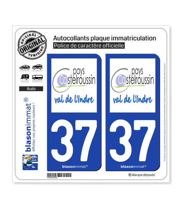 37 Castelroussin - Pays | Autocollant plaque immatriculation