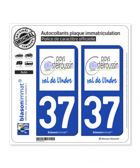 Pack De 2 Autocollants Plaque D'immatriculation Style Val De Loire - Ancienne Région Centre