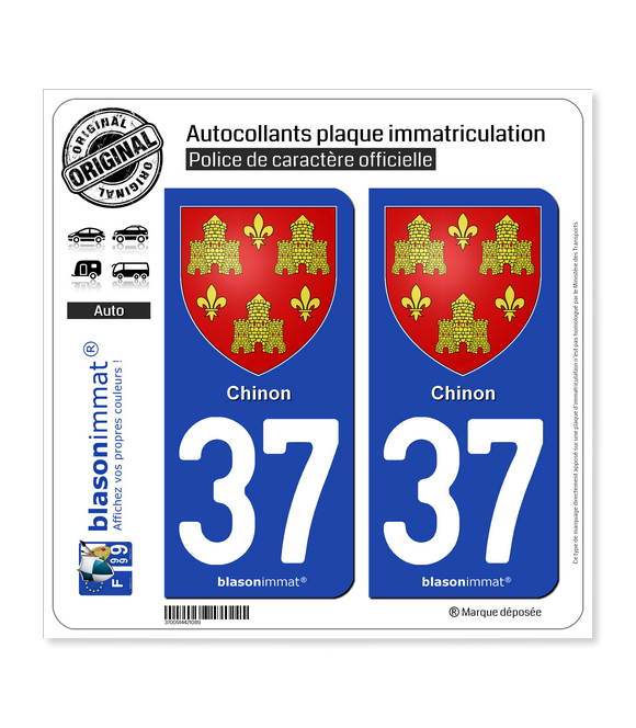 37 Chinon - Armoiries | Autocollant plaque immatriculation