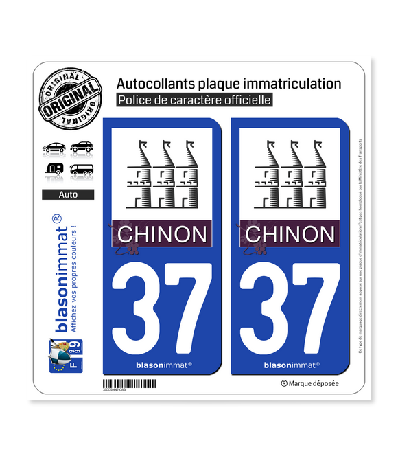 37 Chinon - Ville | Autocollant plaque immatriculation