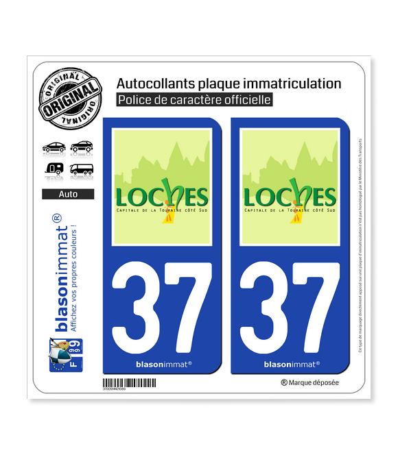 37 Loches - Ville | Autocollant plaque immatriculation