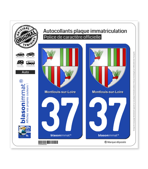 37 Montlouis-sur-Loire - Armoiries | Autocollant plaque immatriculation