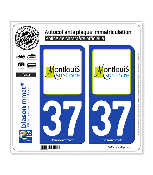 37 Montlouis-sur-Loire - Ville | Autocollant plaque immatriculation