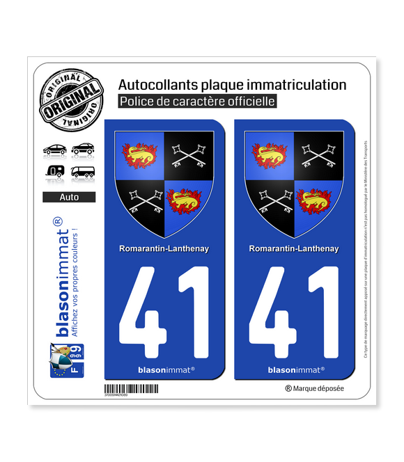 41 Romorantin-Lanthenay - Armoiries | Autocollant plaque immatriculation