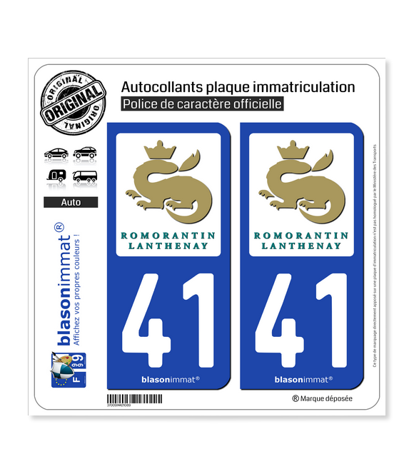 41 Romorantin-Lanthenay - Ville | Autocollant plaque immatriculation