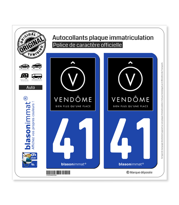 41 Vendôme - Tourisme | Autocollant plaque immatriculation