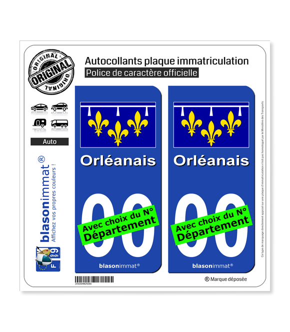 Orléanais - Drapeau | Autocollant plaque immatriculation