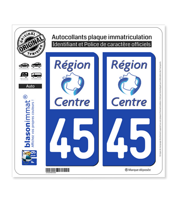 45 Centre-Val de Loire - LogoType | Autocollant plaque immatriculation