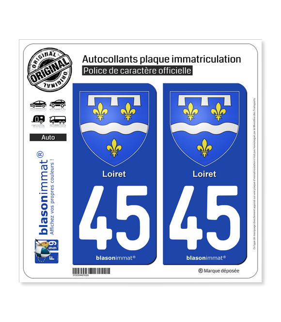 45 Loiret - Armoiries | Autocollant plaque immatriculation