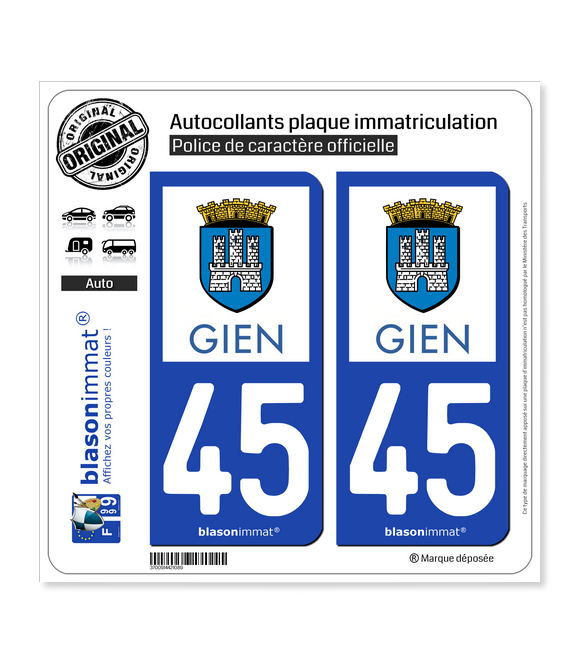 45 Gien - Commune | Autocollant plaque immatriculation