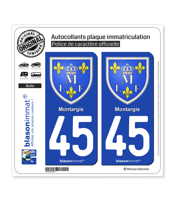 45 Montargis - Armoiries | Autocollant plaque immatriculation