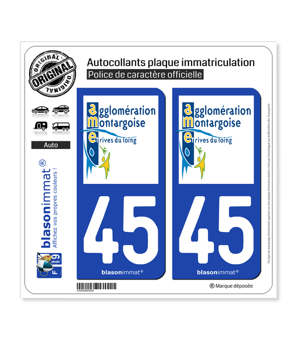 45 Montargis - Agglo | Autocollant plaque immatriculation